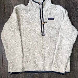 Patagonia Men's Cream Quarter Zip-Up Retro Pile Fleece Sweater - L